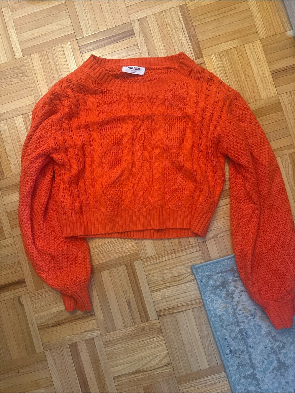 Double zero red orange cable knit cropped sweater